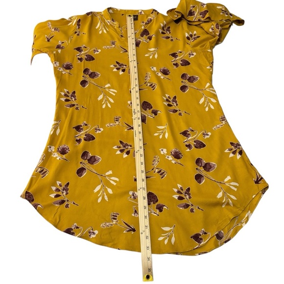 Mustard Yellow Floral Popover Blouse Tunic Ruffle Sleeves Peasant Bohemian XXL - Picture 12 of 16